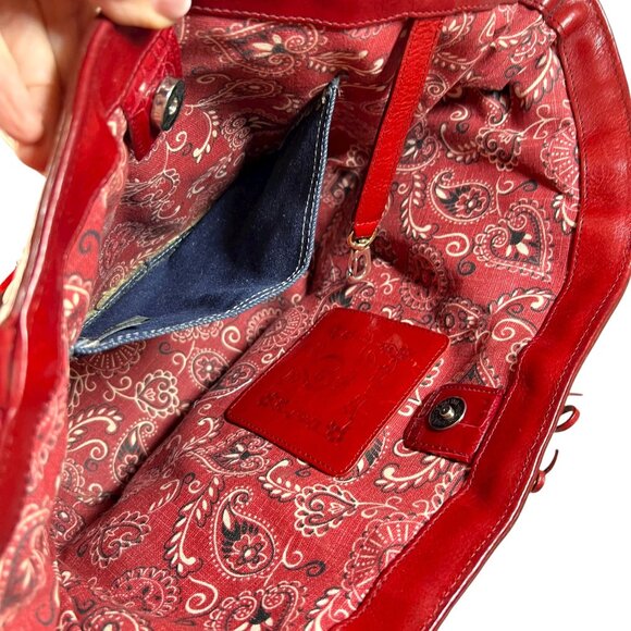 Brighton Wicker Leather Purse Red Hearts Applique Shoulder Handbag Handled Tote - Picture 5 of 16